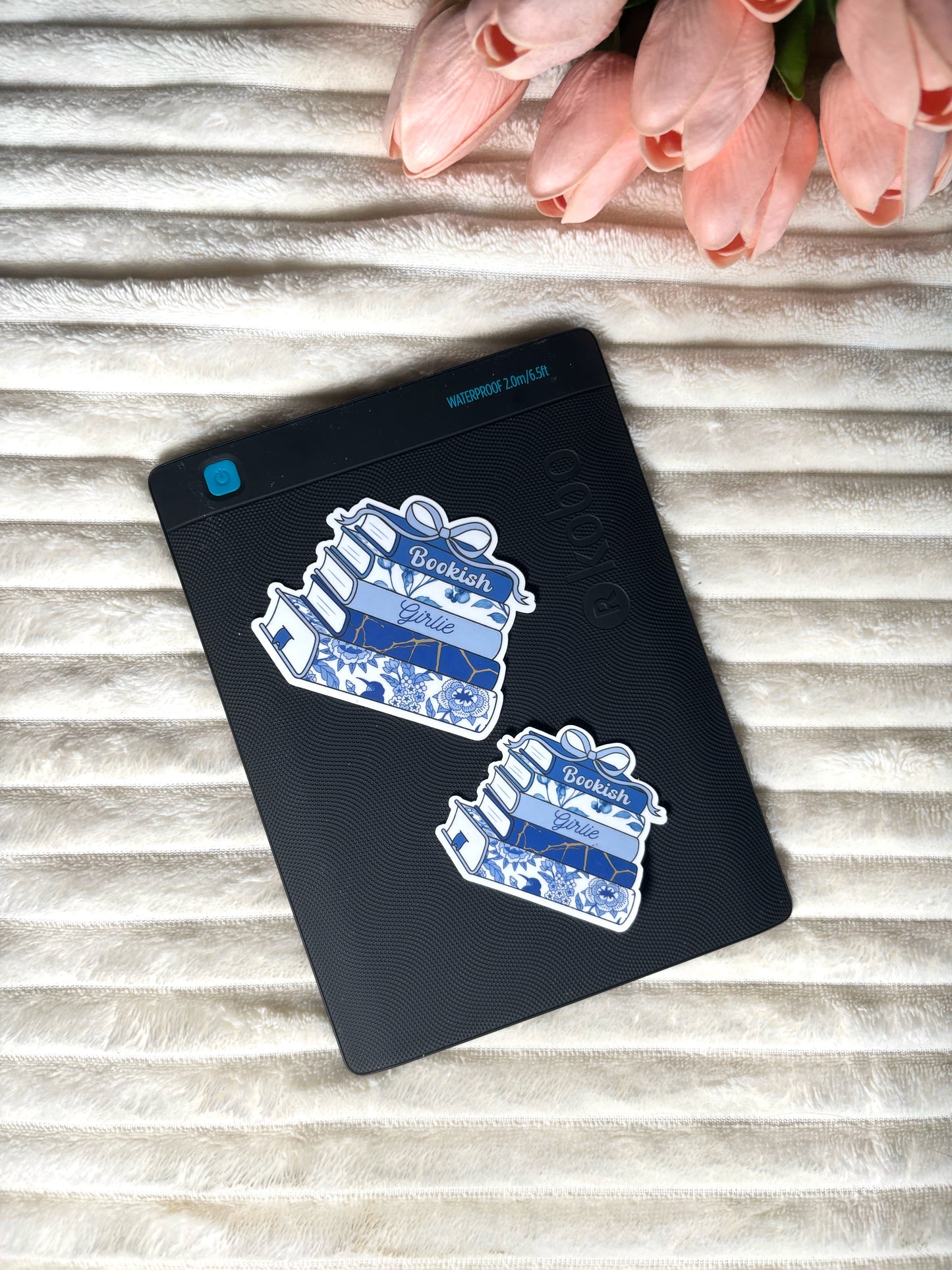 Bookish Girlie Blue Books Die Cut Sticker