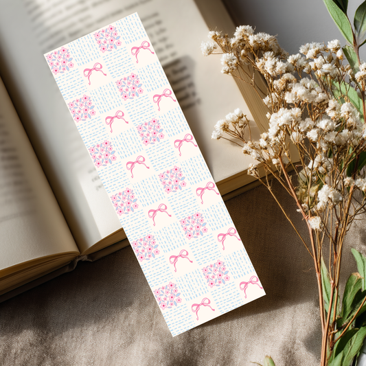Coquette Bookmark | Pink Flowers Bow Tie
