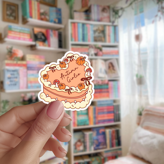 Autumn Girlie Birthday Cake Die Cut Sticker