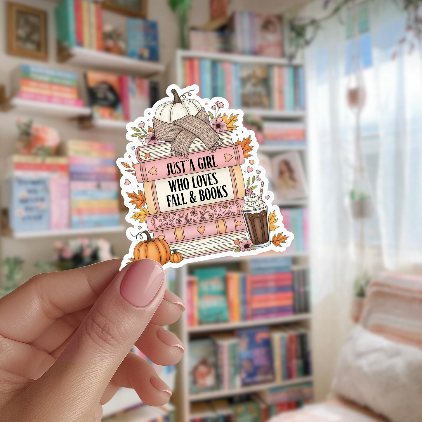 Just a Girl Who Loves Fall and Books Die Cut Sticker