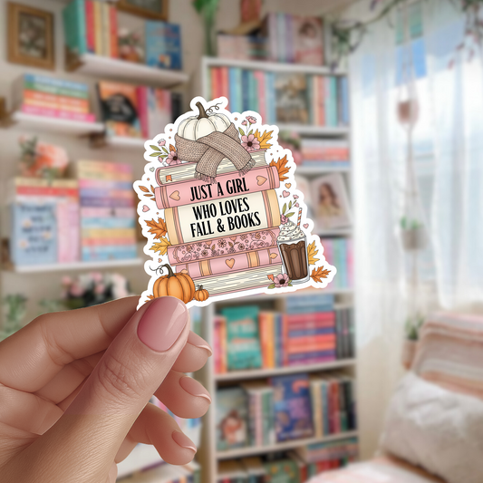 Just a Girl Who Loves Fall and Books Die Cut Sticker