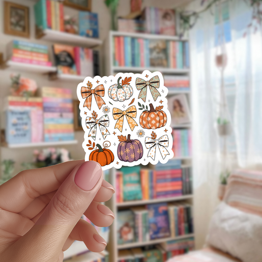 Coquette Fall Pumpkin Bow Die Cut Sticker