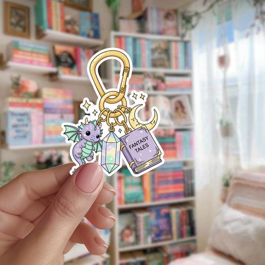 Bookish Fantasy Tales Keychain Die Cut Sticker