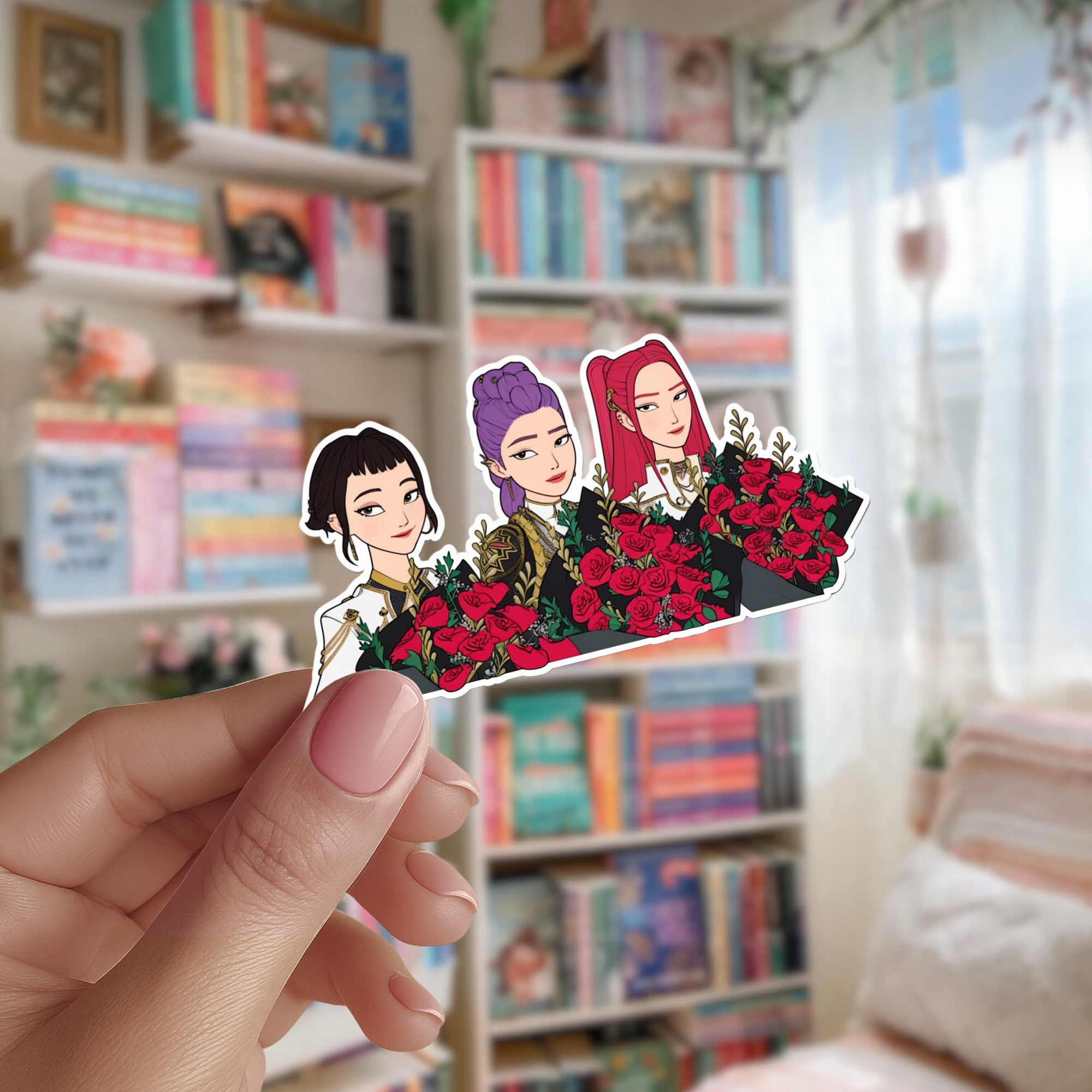 Huntrix with Flowers Die Cut Sticker – DopaminePrintsVibe