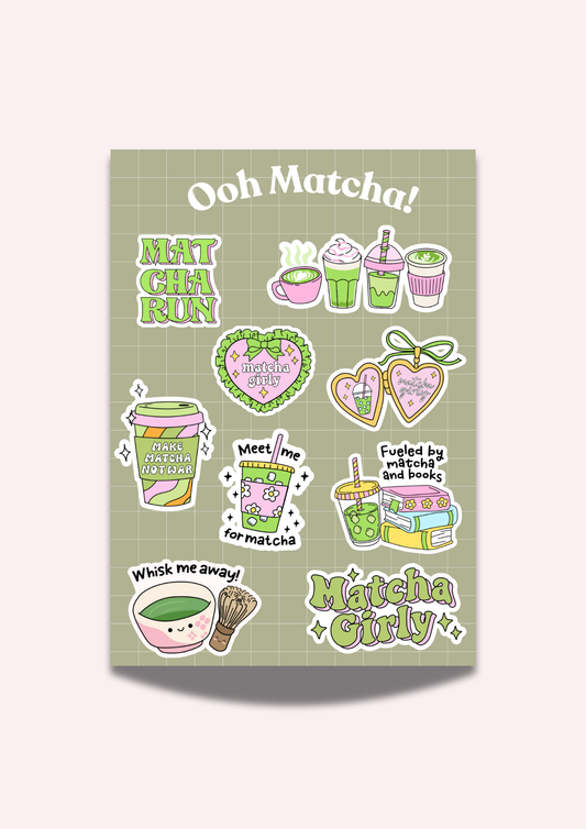 Matcha Bookish Girly Sticker Sheet