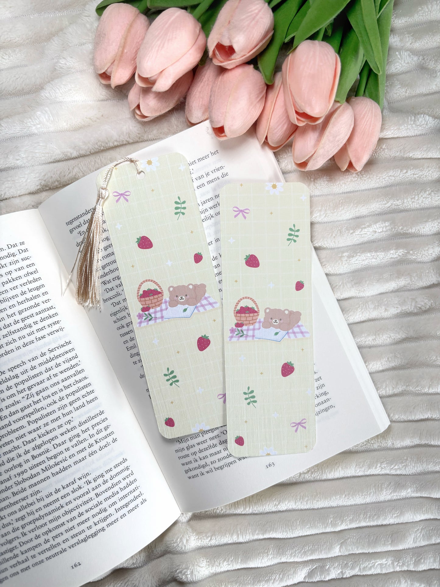 Bear Picnic with Strawberries Bookmark