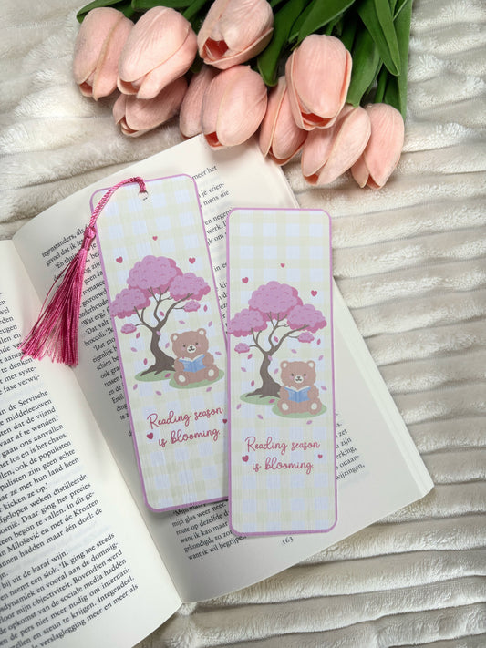 Spring Blossom Teddy Bear Reading Bookmark