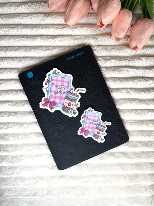 Kindle Girlie met Iced Coffee Die Cut Sticker