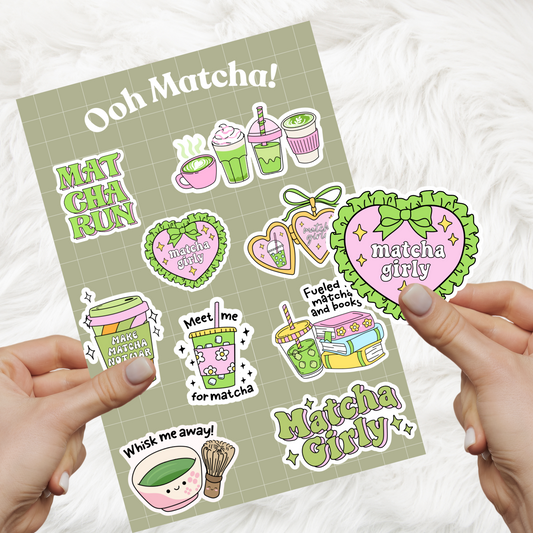 Matcha Bookish Girly Sticker Sheet